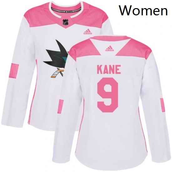 Womens Adidas San Jose Sharks 9 Evander Kane Authentic White Pink Fashion NHL Jersey